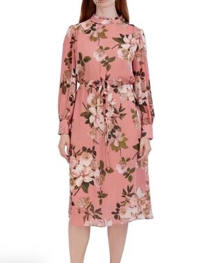 Julia Jordan Floral Print Long Sleeve Blouson Midi Dress, size 8